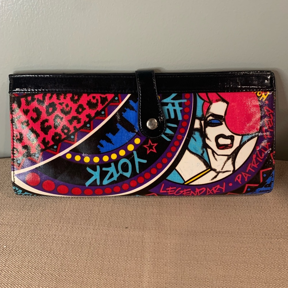 Sex in the city purse clutch Patricia Field New York patent vinyl leopard lined
